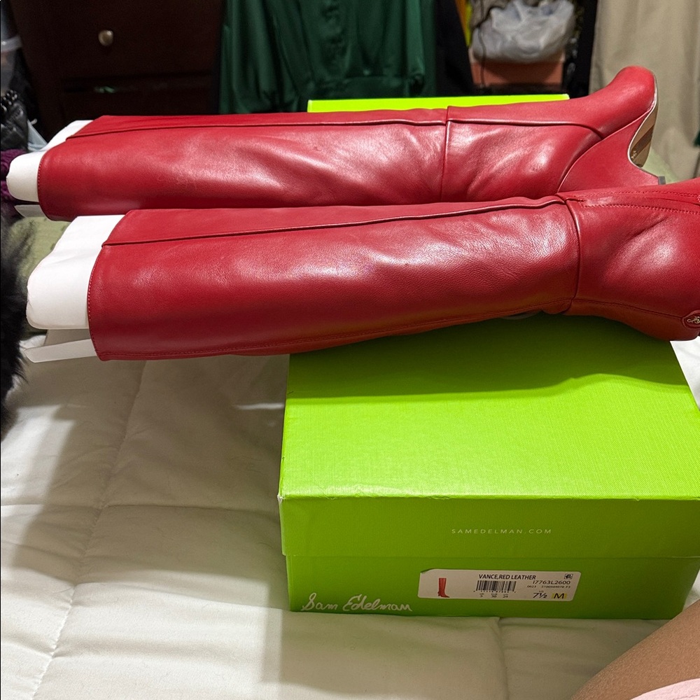 Sam Edelman Vance Red Leather Heeled Boots - Picture 2 of 9